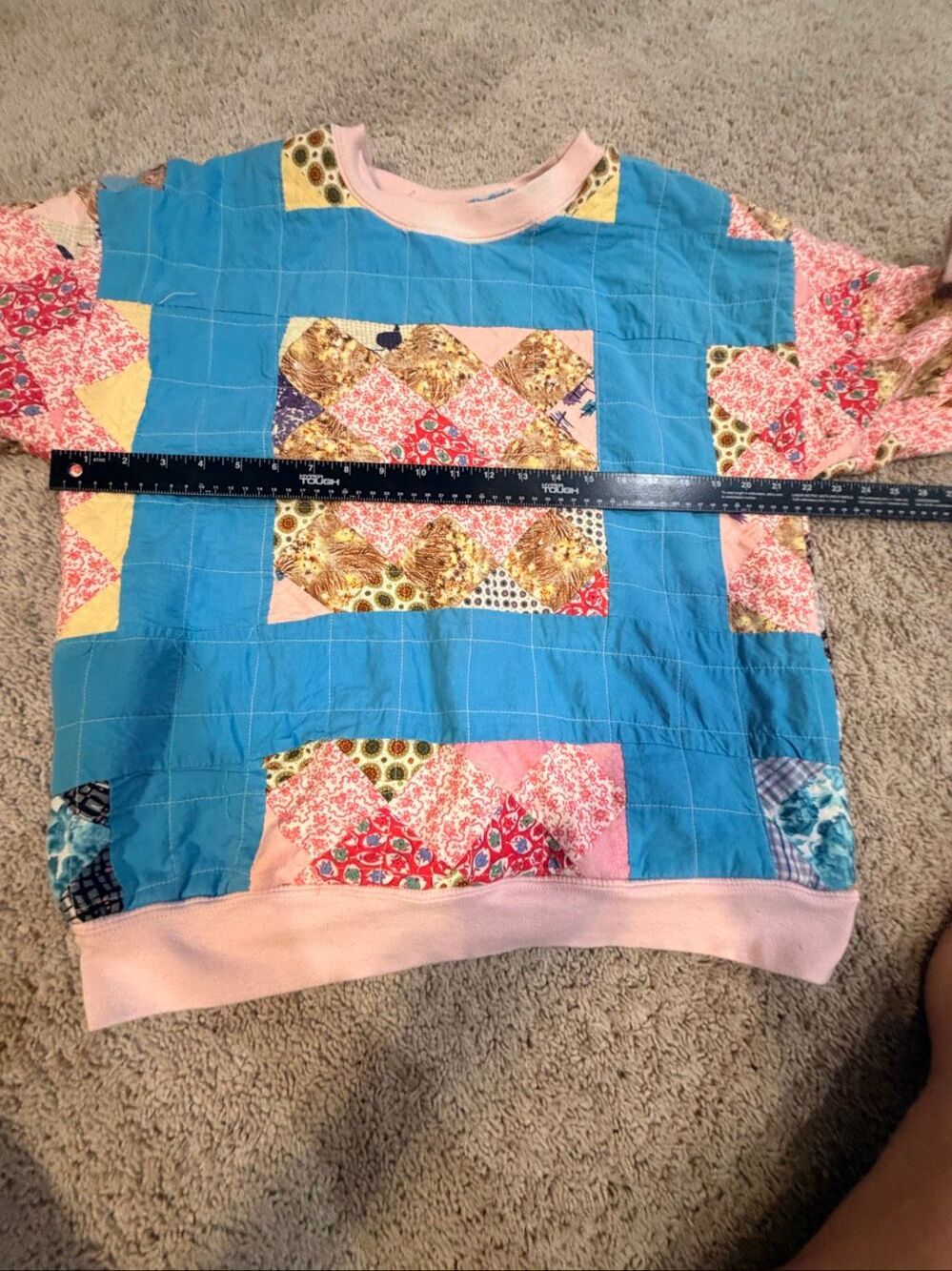 Vintage Quilted Patchwork Sweatshirt Pullover Cottagecore Boho Large Granny